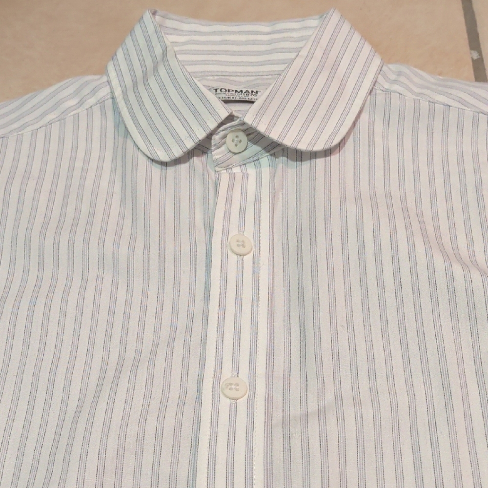 Topman White and Blue Striped Casual Shirt